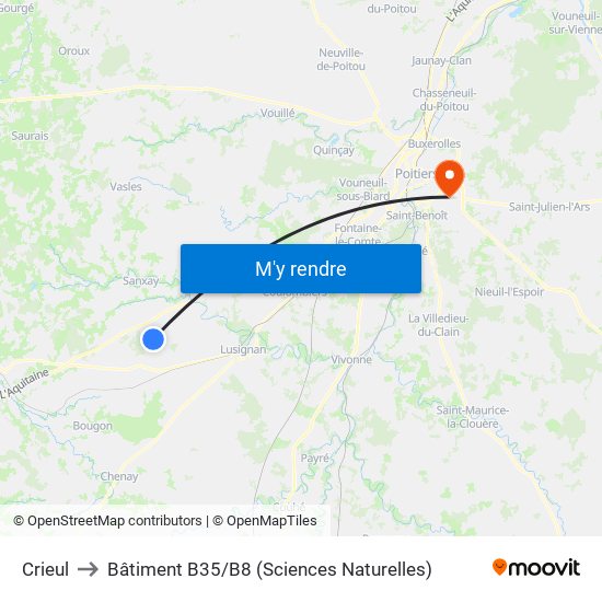 Crieul to Bâtiment B35 / B8 (Sciences Naturelles) map