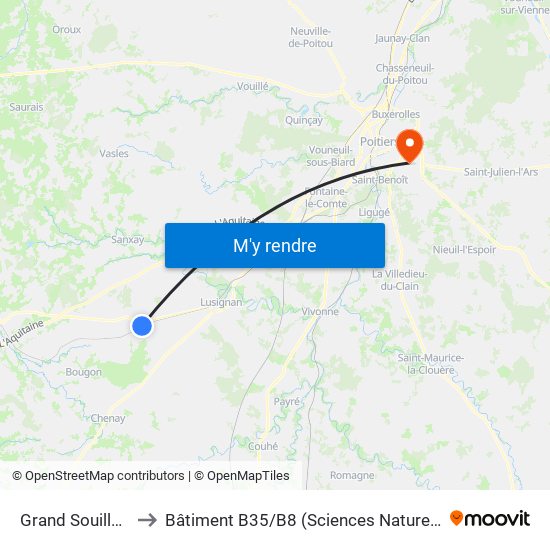 Grand Souilleau to Bâtiment B35 / B8 (Sciences Naturelles) map