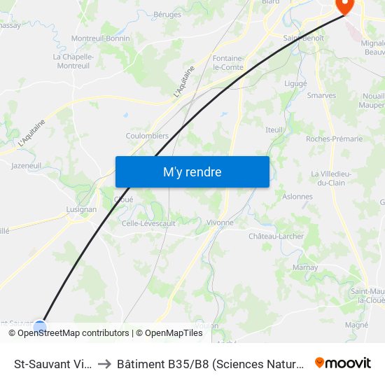 St-Sauvant Vitré to Bâtiment B35 / B8 (Sciences Naturelles) map