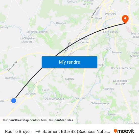 Rouillé Bruyère1 to Bâtiment B35 / B8 (Sciences Naturelles) map