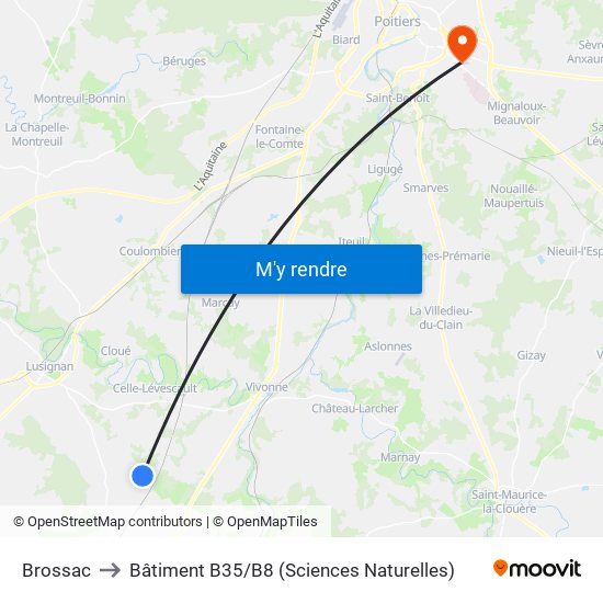 Brossac to Bâtiment B35 / B8 (Sciences Naturelles) map