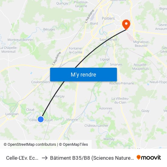 Celle-L'Ev. Ecole to Bâtiment B35 / B8 (Sciences Naturelles) map