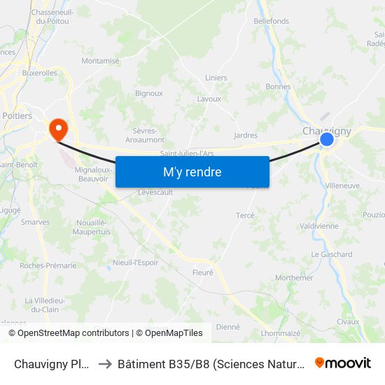 Chauvigny Place to Bâtiment B35 / B8 (Sciences Naturelles) map