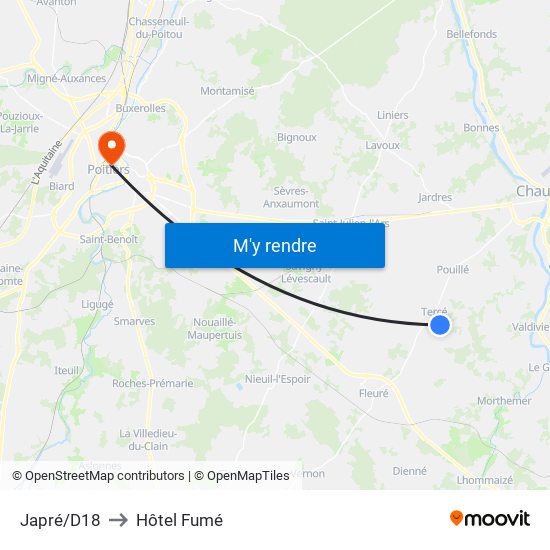 Japré/D18 to Hôtel Fumé map