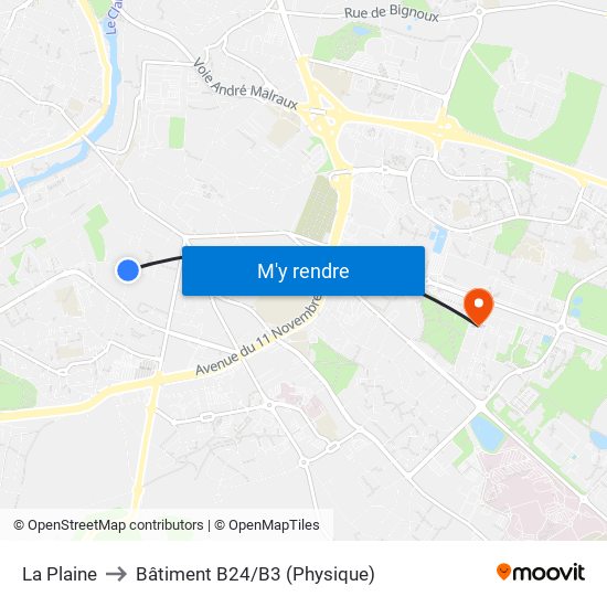 La Plaine to Bâtiment B24/B3 (Physique) map