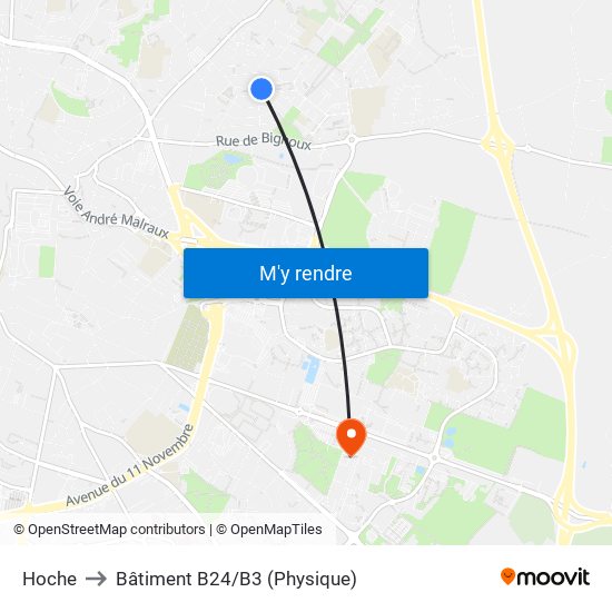 Hoche to Bâtiment B24/B3 (Physique) map