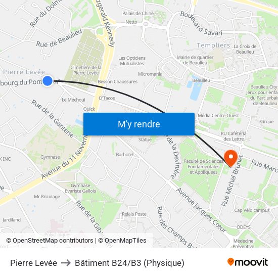 Pierre Levée to Bâtiment B24/B3 (Physique) map