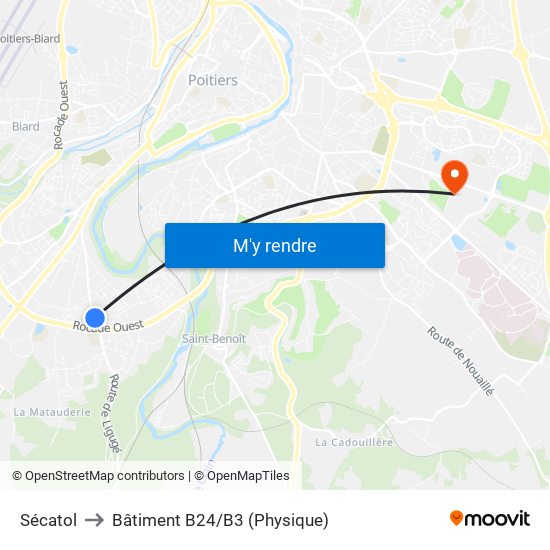 Sécatol to Bâtiment B24/B3 (Physique) map