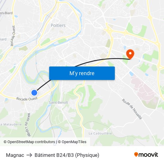 Magnac to Bâtiment B24/B3 (Physique) map