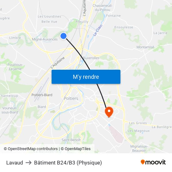 Lavaud to Bâtiment B24/B3 (Physique) map