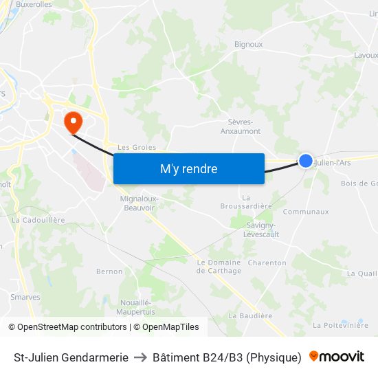 St-Julien Gendarmerie to Bâtiment B24/B3 (Physique) map