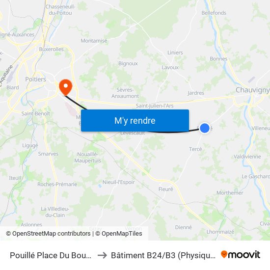 Pouillé Place Du Bourg to Bâtiment B24/B3 (Physique) map