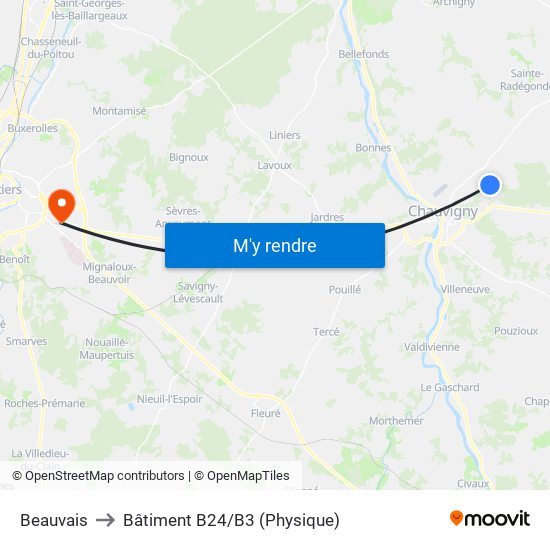 Beauvais to Bâtiment B24/B3 (Physique) map