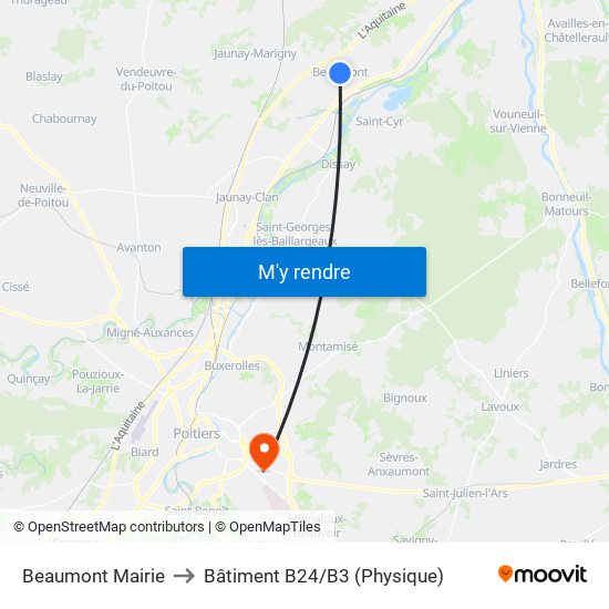 Beaumont Mairie to Bâtiment B24/B3 (Physique) map