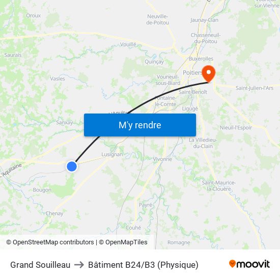 Grand Souilleau to Bâtiment B24/B3 (Physique) map