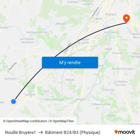 Rouillé Bruyère1 to Bâtiment B24/B3 (Physique) map