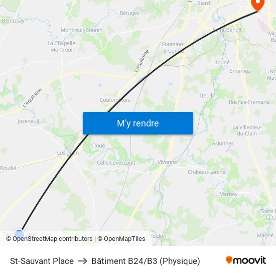St-Sauvant Place to Bâtiment B24/B3 (Physique) map