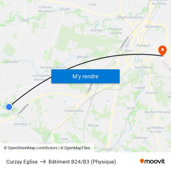 Curzay Eglise to Bâtiment B24/B3 (Physique) map