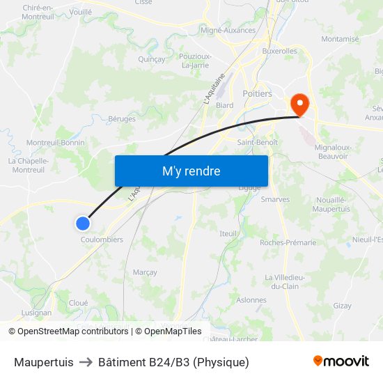 Maupertuis to Bâtiment B24/B3 (Physique) map