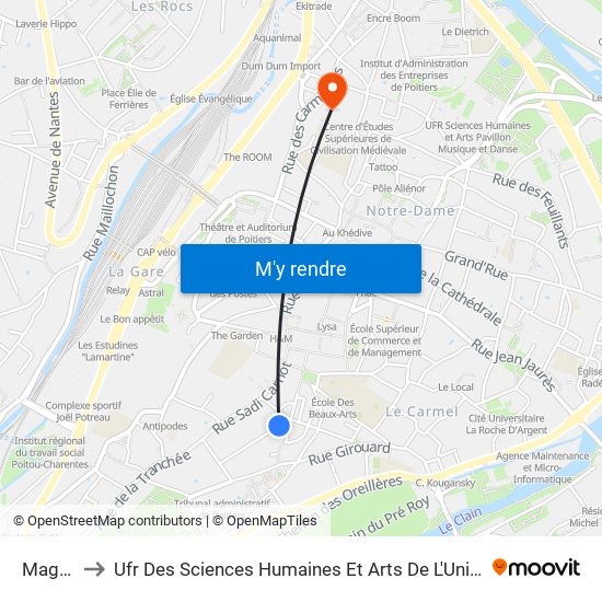 Magenta to Ufr Des Sciences Humaines Et Arts De L'Université De Poitiers map