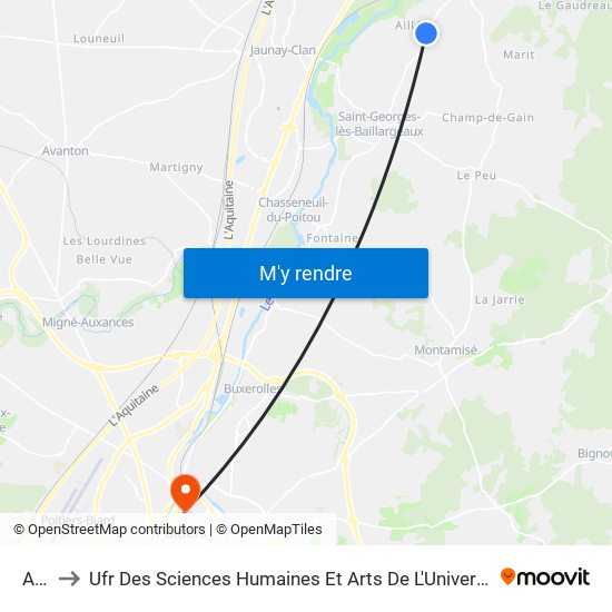 Aillé to Ufr Des Sciences Humaines Et Arts De L'Université De Poitiers map