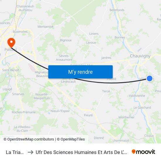 La Triaudière to Ufr Des Sciences Humaines Et Arts De L'Université De Poitiers map