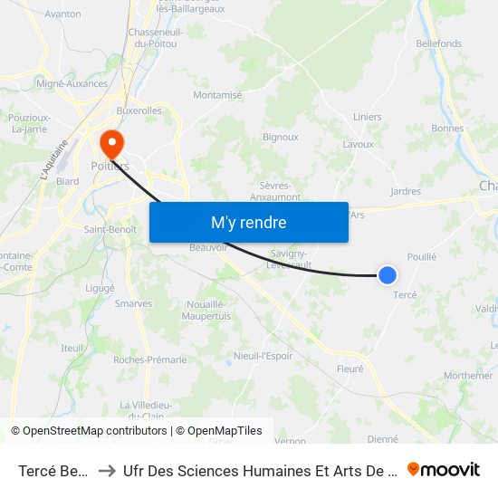 Tercé Bergeotte to Ufr Des Sciences Humaines Et Arts De L'Université De Poitiers map