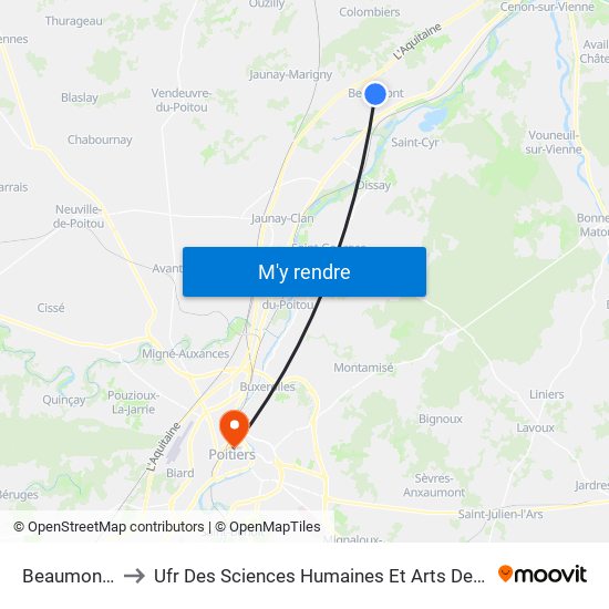Beaumont Mairie to Ufr Des Sciences Humaines Et Arts De L'Université De Poitiers map