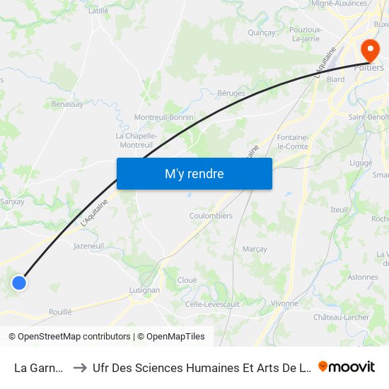 La Garnaudière to Ufr Des Sciences Humaines Et Arts De L'Université De Poitiers map