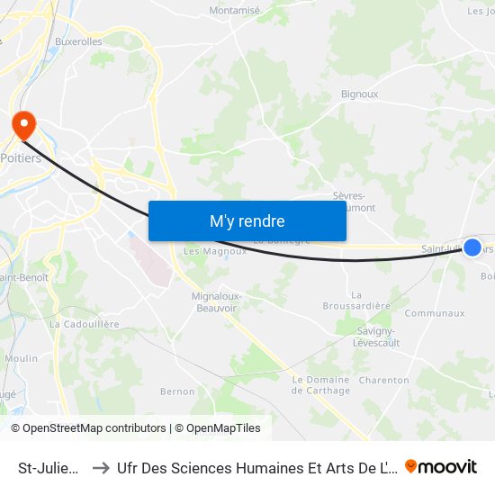 St-Julien Ecole to Ufr Des Sciences Humaines Et Arts De L'Université De Poitiers map