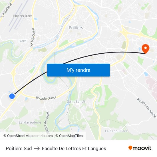 Poitiers Sud to Faculté De Lettres Et Langues map