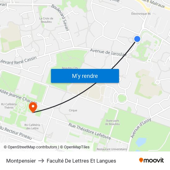 Montpensier to Faculté De Lettres Et Langues map