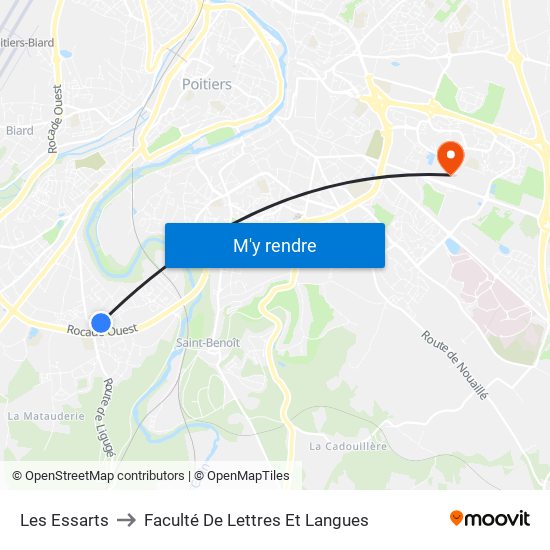 Les Essarts to Faculté De Lettres Et Langues map