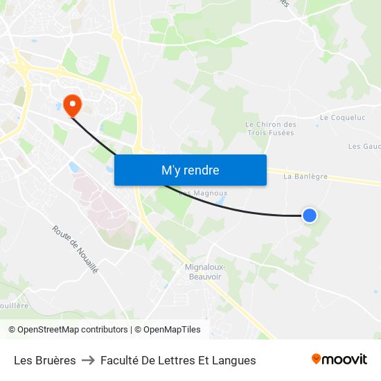 Les Bruères to Faculté De Lettres Et Langues map