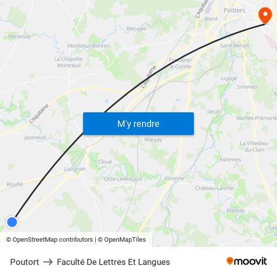 Poutort to Faculté De Lettres Et Langues map