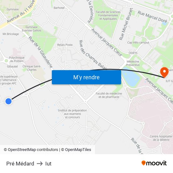 Pré Médard to Iut map