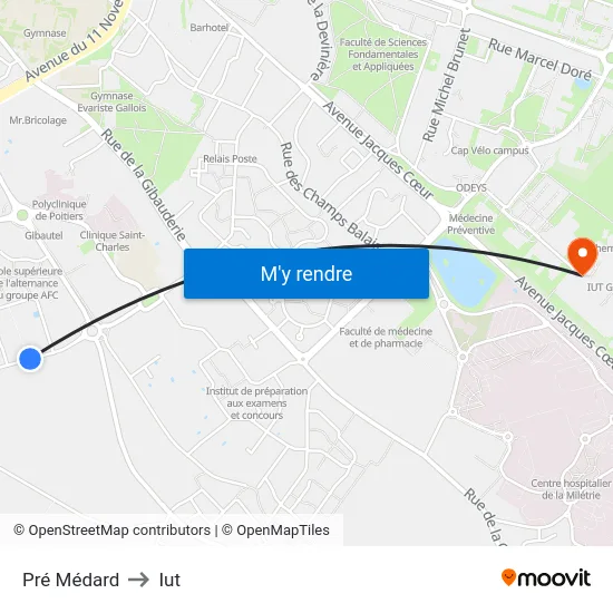 Pré Médard to Iut map