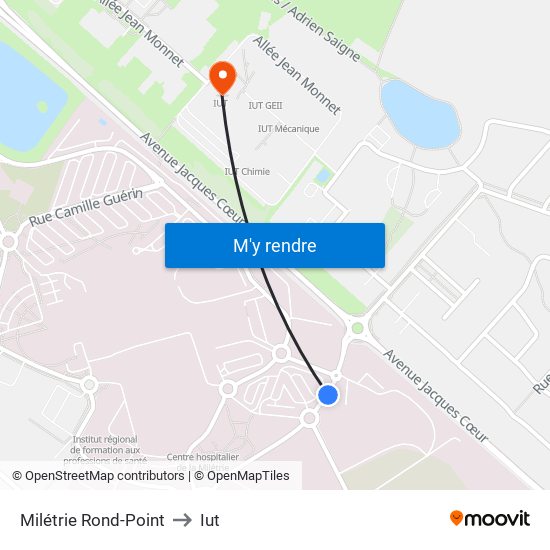 Milétrie Rond-Point to Iut map