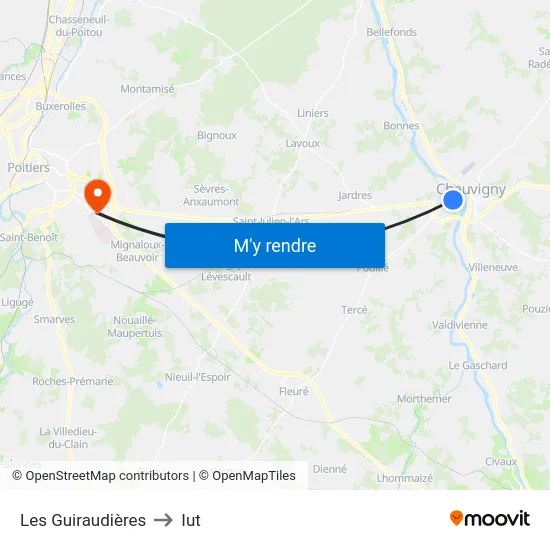 Les Guiraudières to Iut map