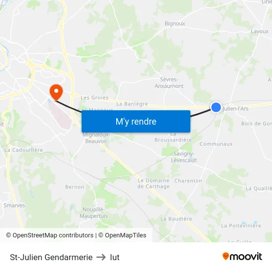 St-Julien Gendarmerie to Iut map