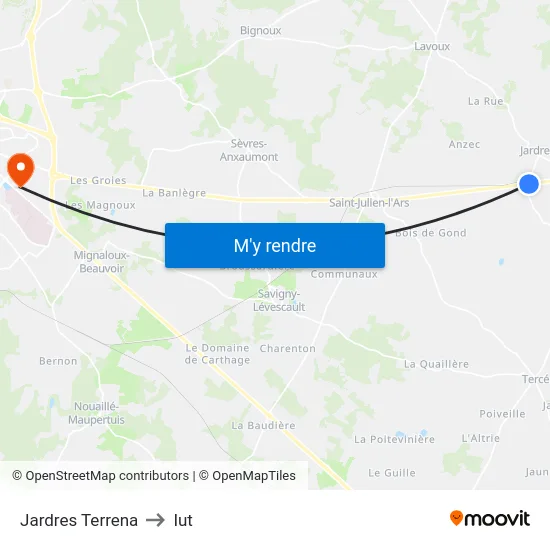 Jardres Terrena to Iut map