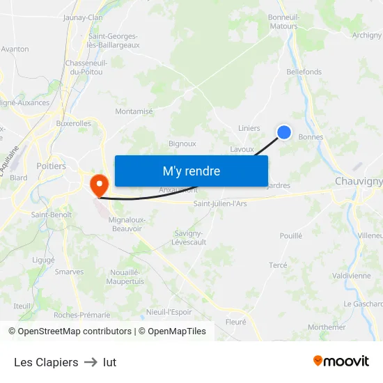 Les Clapiers to Iut map