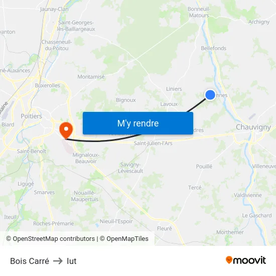 Bois Carré to Iut map