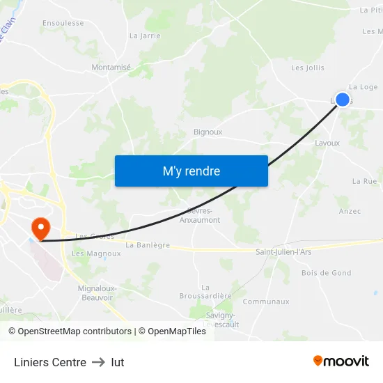 Liniers Centre to Iut map