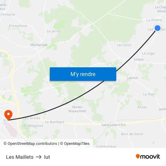 Les Maillets to Iut map