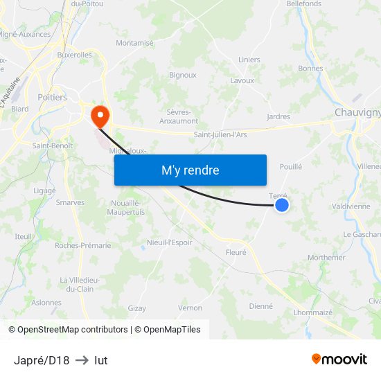 Japré/D18 to Iut map