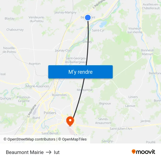Beaumont Tricherie to Iut map