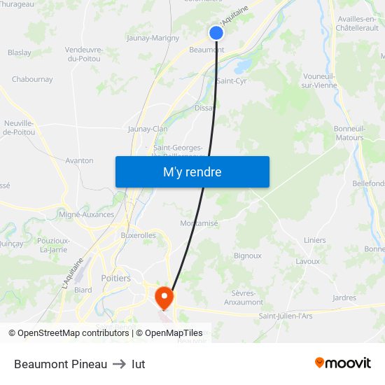 Beaumont Pineau to Iut map