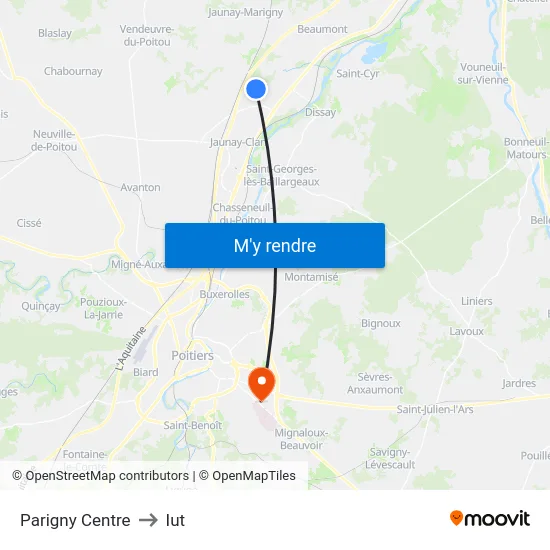 Parigny Centre to Iut map