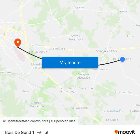 Bois De Gond 1 to Iut map